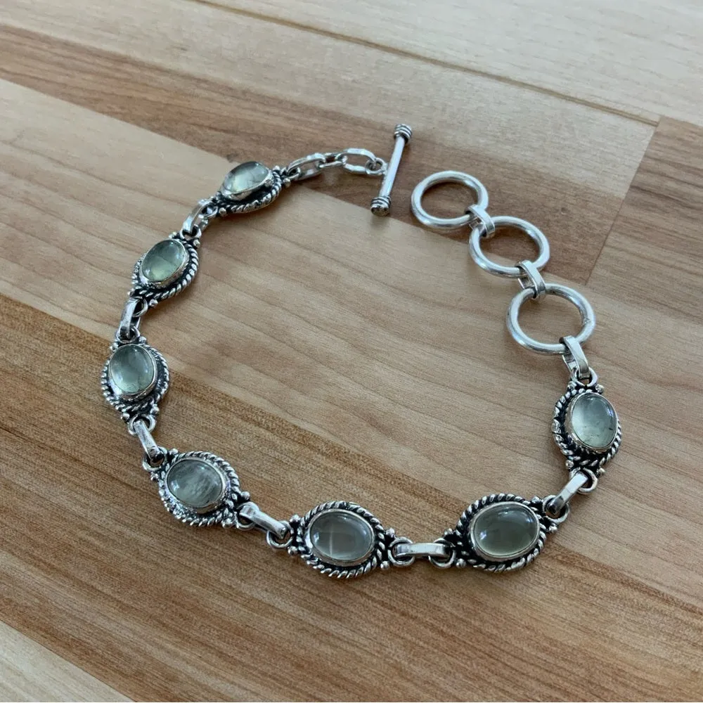 Prehnite Solid 925 Sterling Silver Bracelet