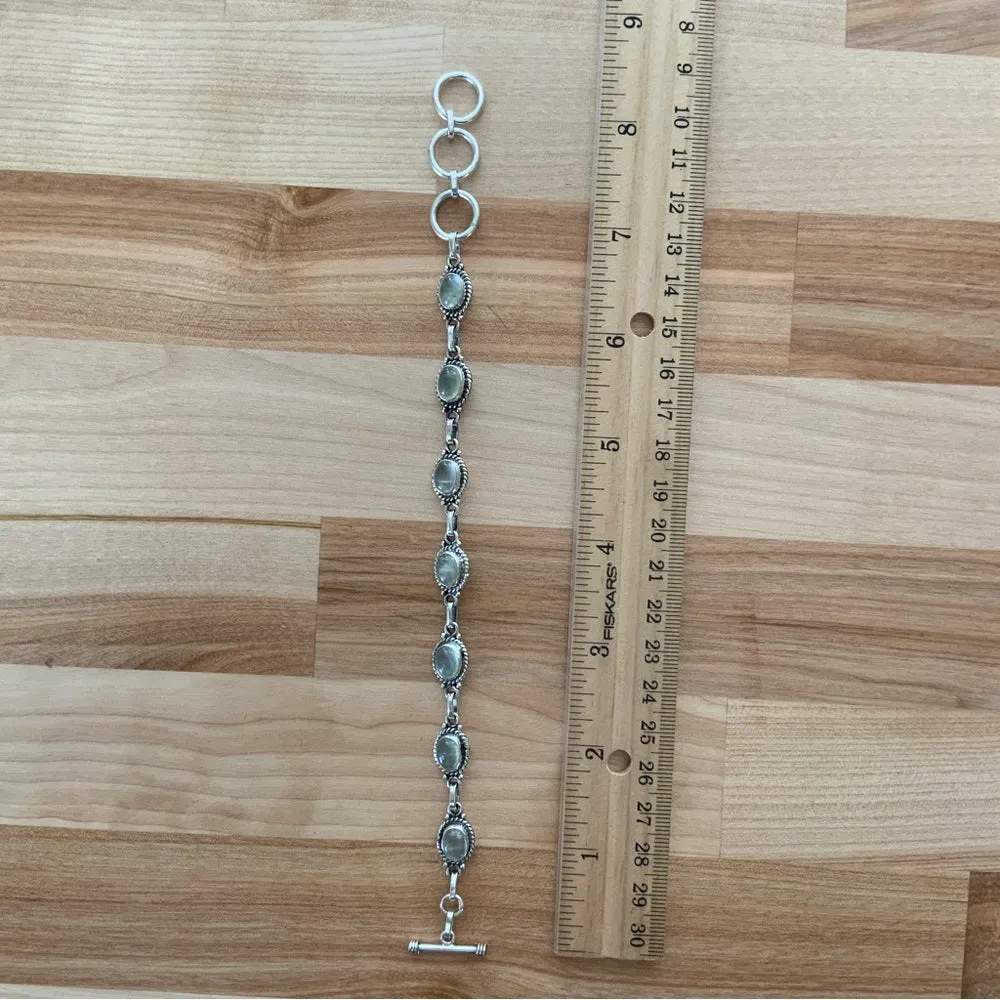 Prehnite Solid 925 Sterling Silver Bracelet