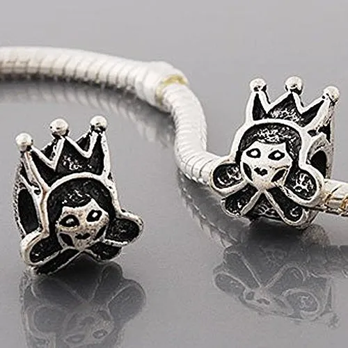 Princess Girl with Crown Charm European Bead Compatible for Most European Snake Chain Bracelet