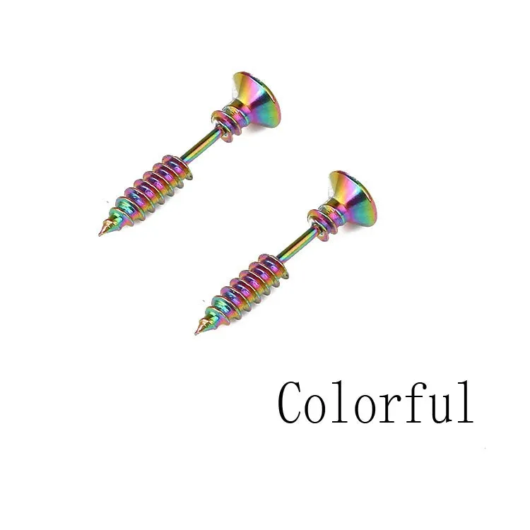 Punk Gothic Screw Spike Stud Earrings – Stainless Steel Design
