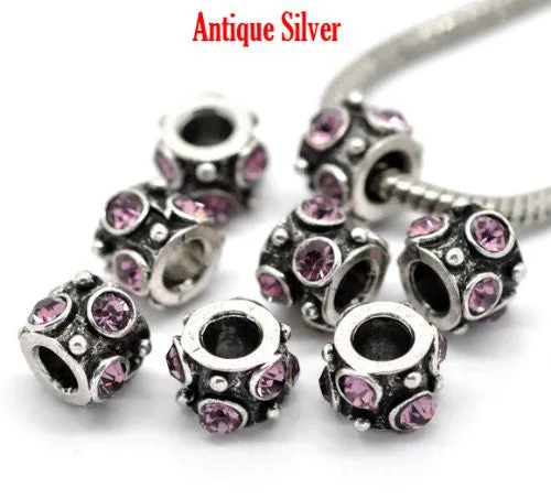 Purple  Rhinestone Birth Charm European Bead Compatible for Most European Snake Chain Bracelet