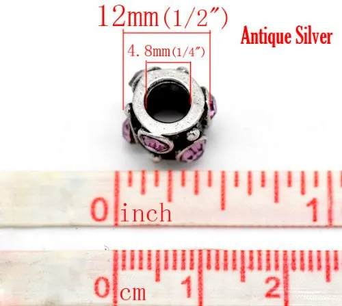 Purple  Rhinestone Birth Charm European Bead Compatible for Most European Snake Chain Bracelet