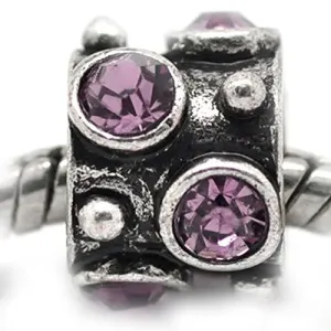 Purple  Rhinestone Birth Charm European Bead Compatible for Most European Snake Chain Bracelet