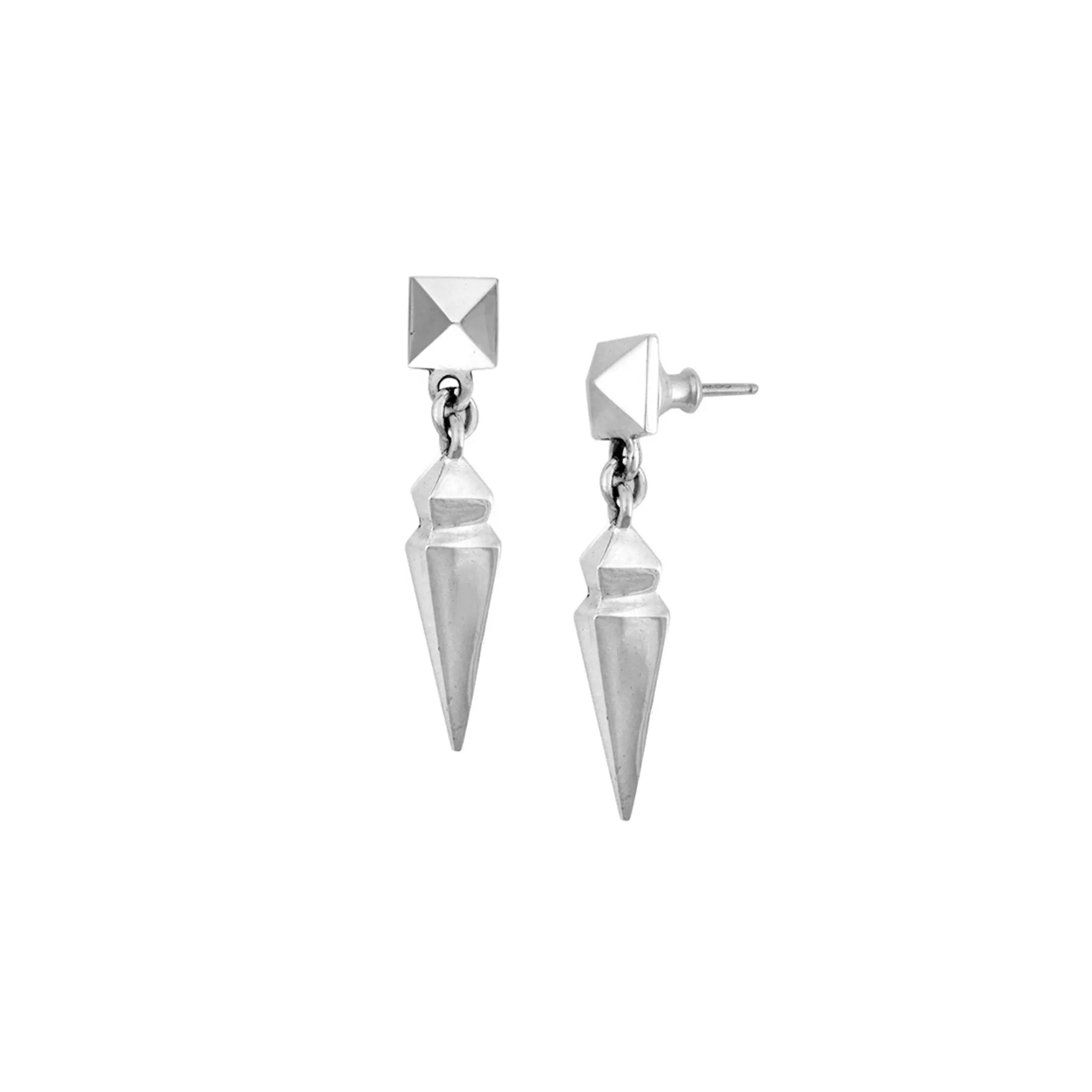 Pyramid Earrings with Geometric Spike Drop