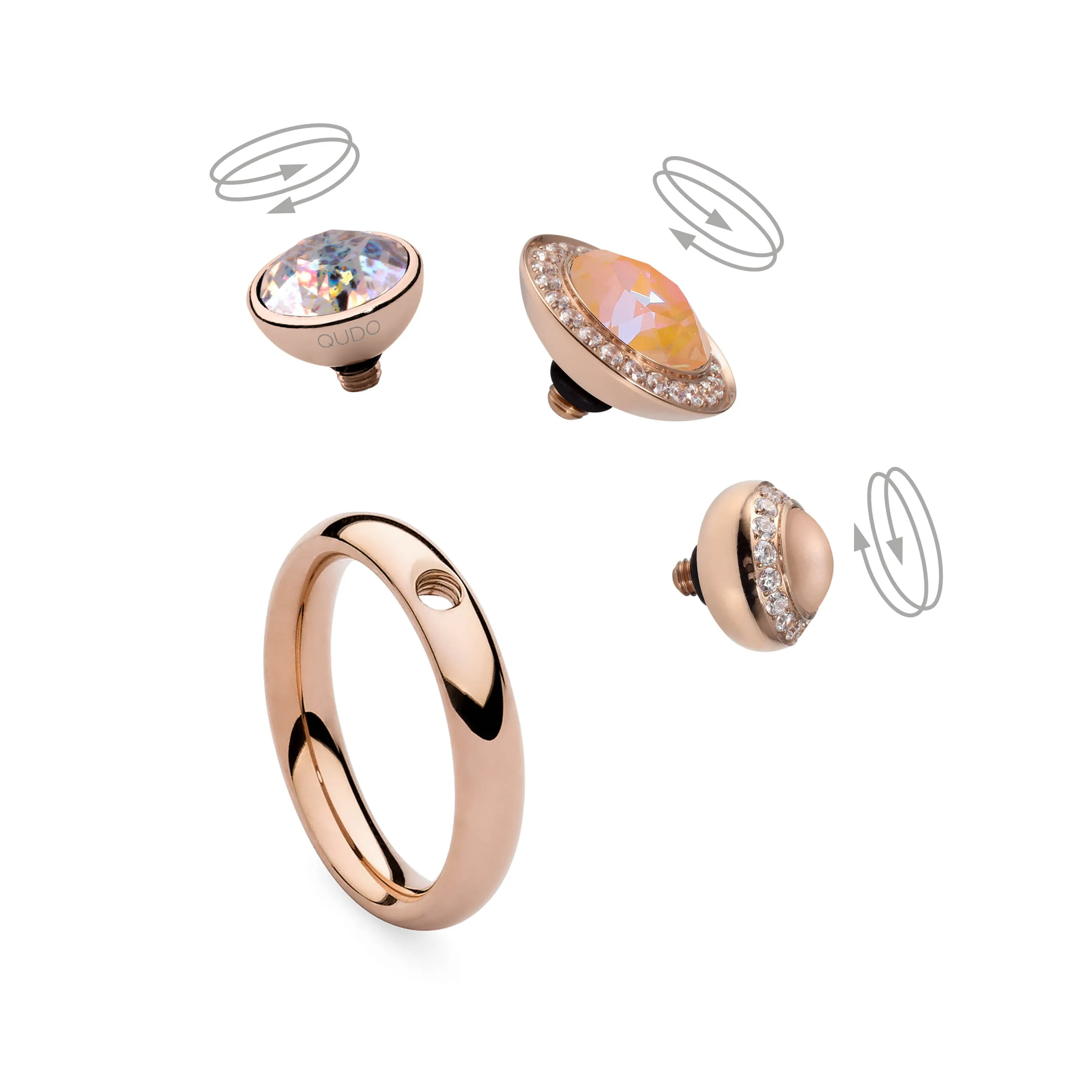 Qudo London 8mm Silver Topper - Rose Opal