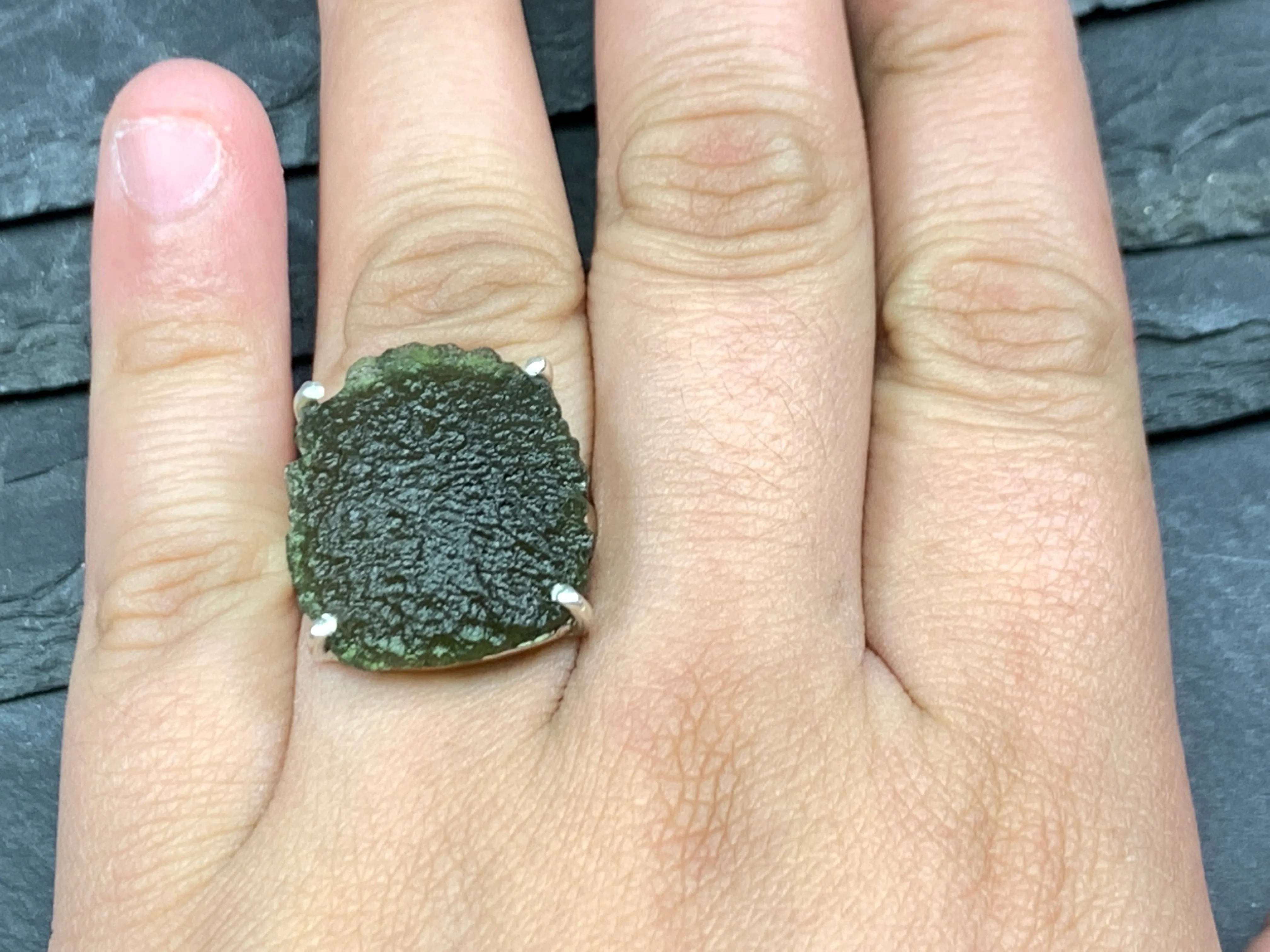 "Antares" Ring with Rough Moldavite 5.75 US