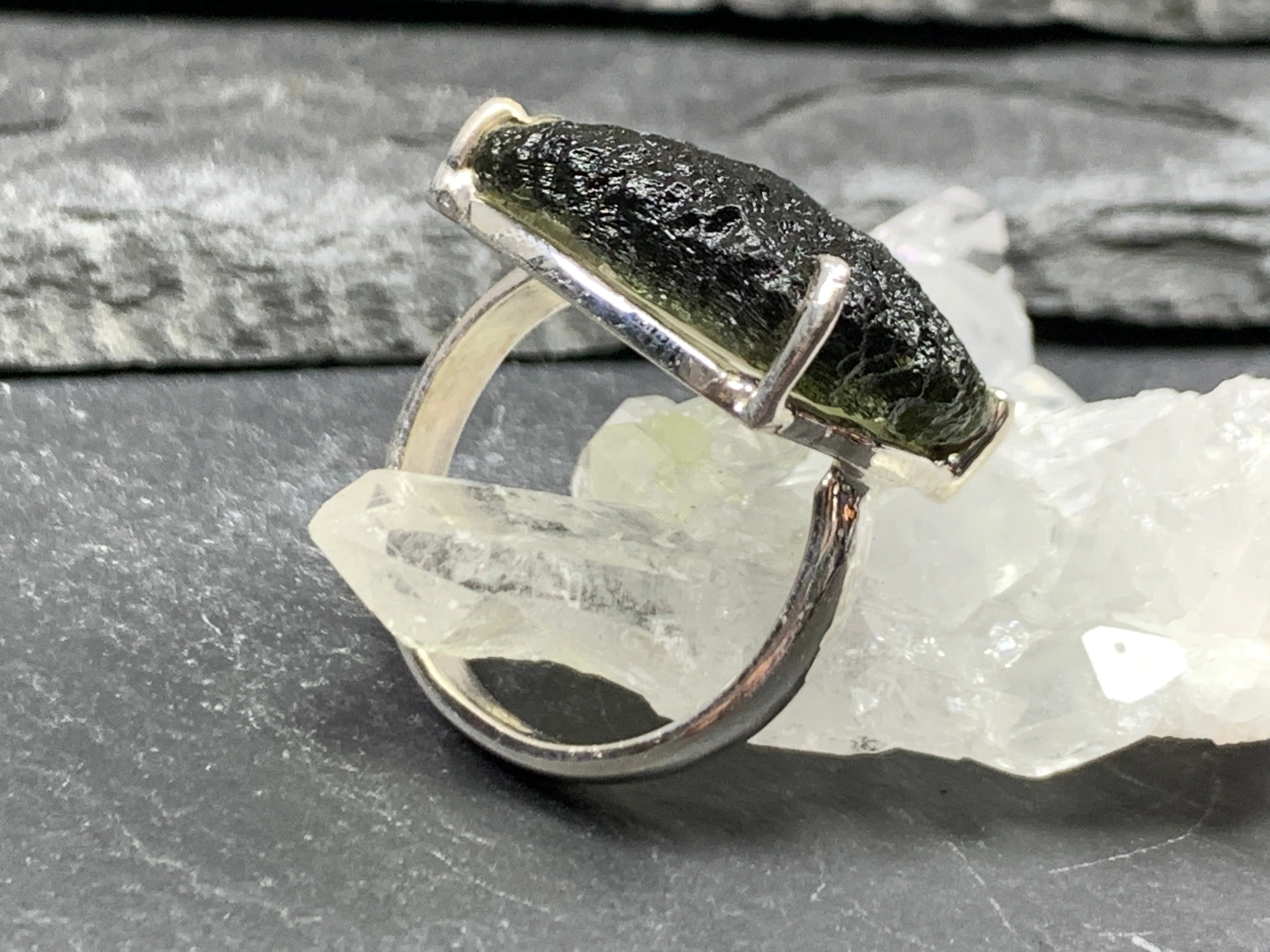 "Antares" Ring with Rough Moldavite 5.75 US