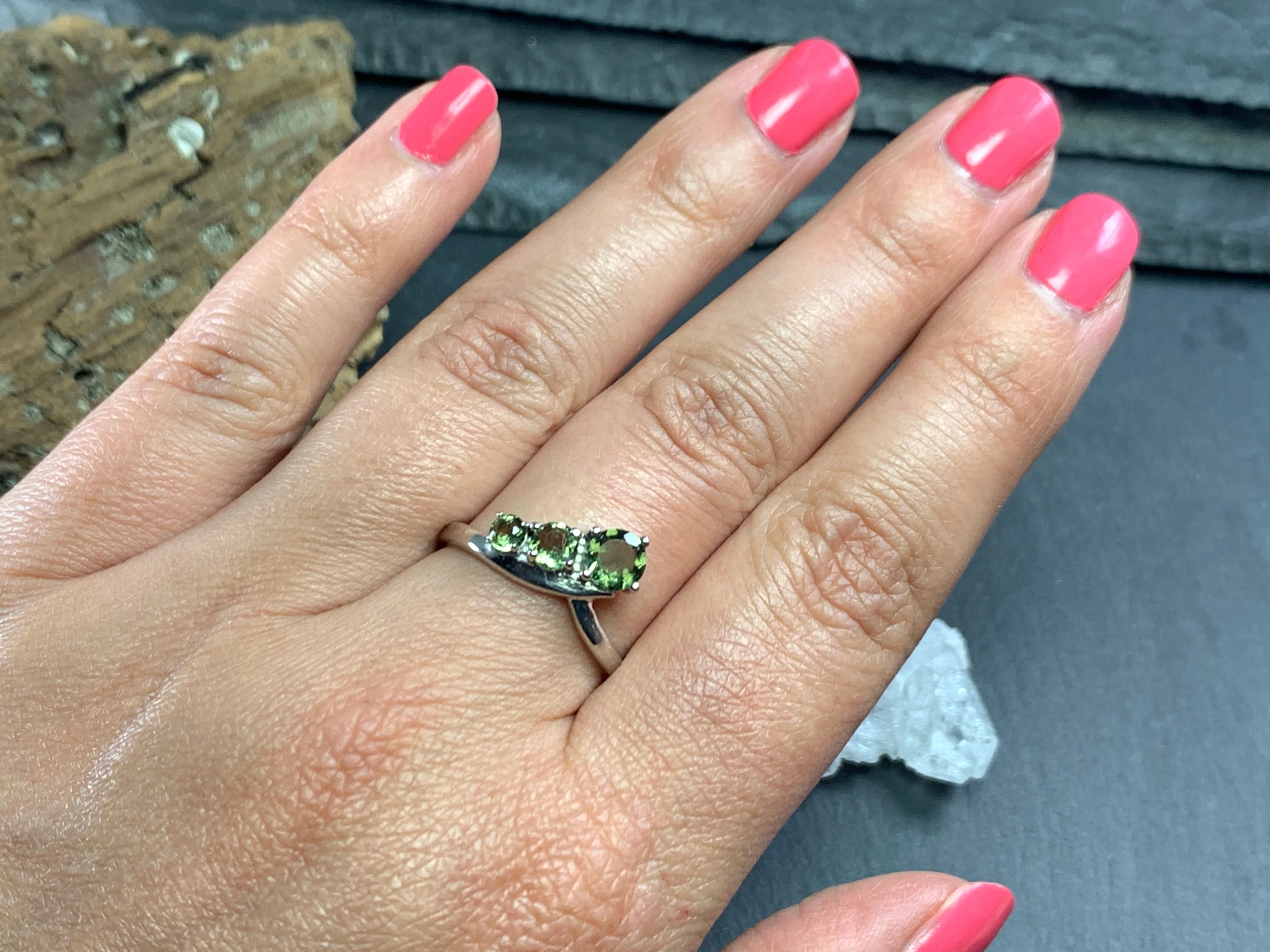 "Comet" Three Moldavites ring