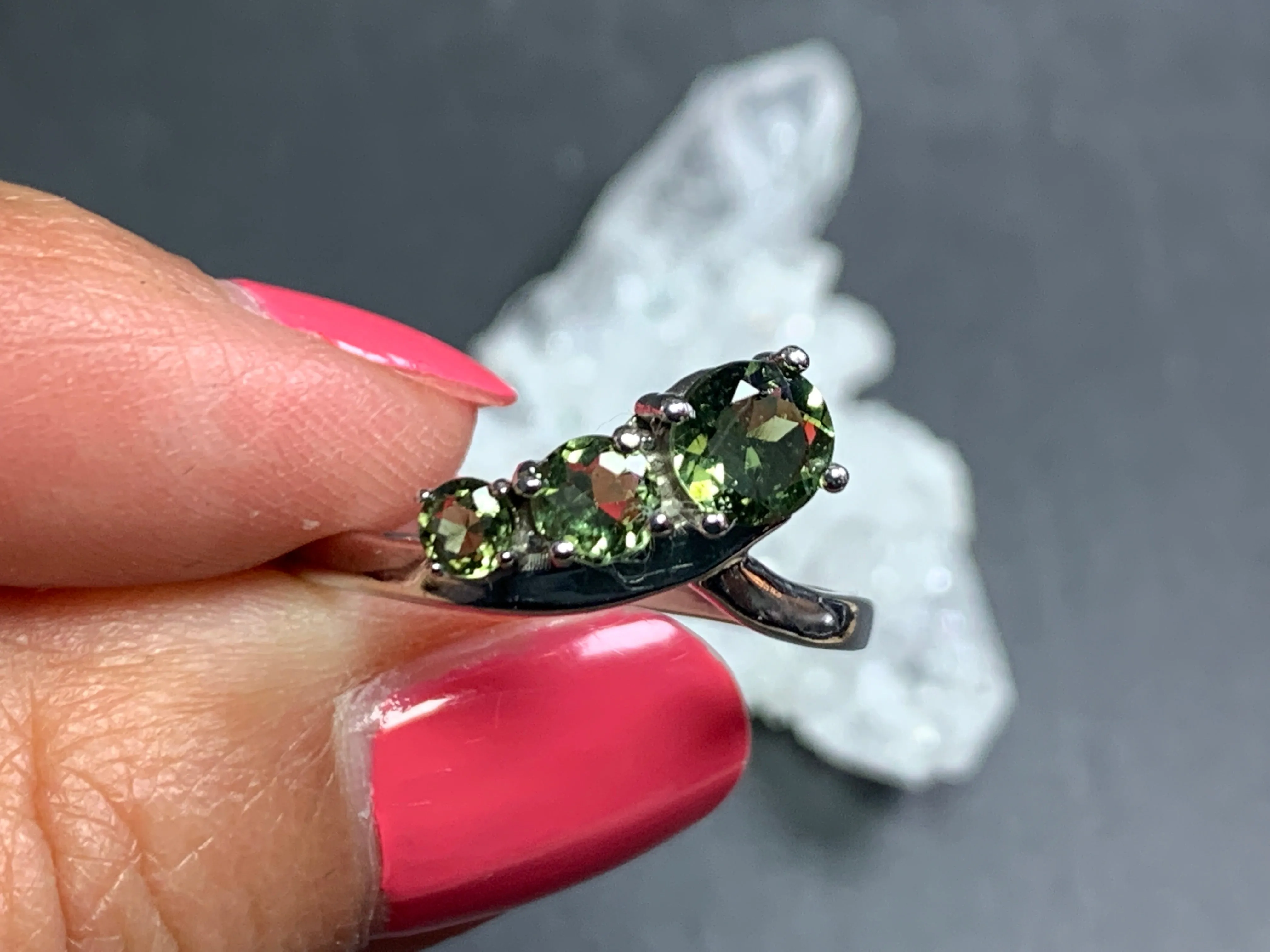 "Comet" Three Moldavites ring
