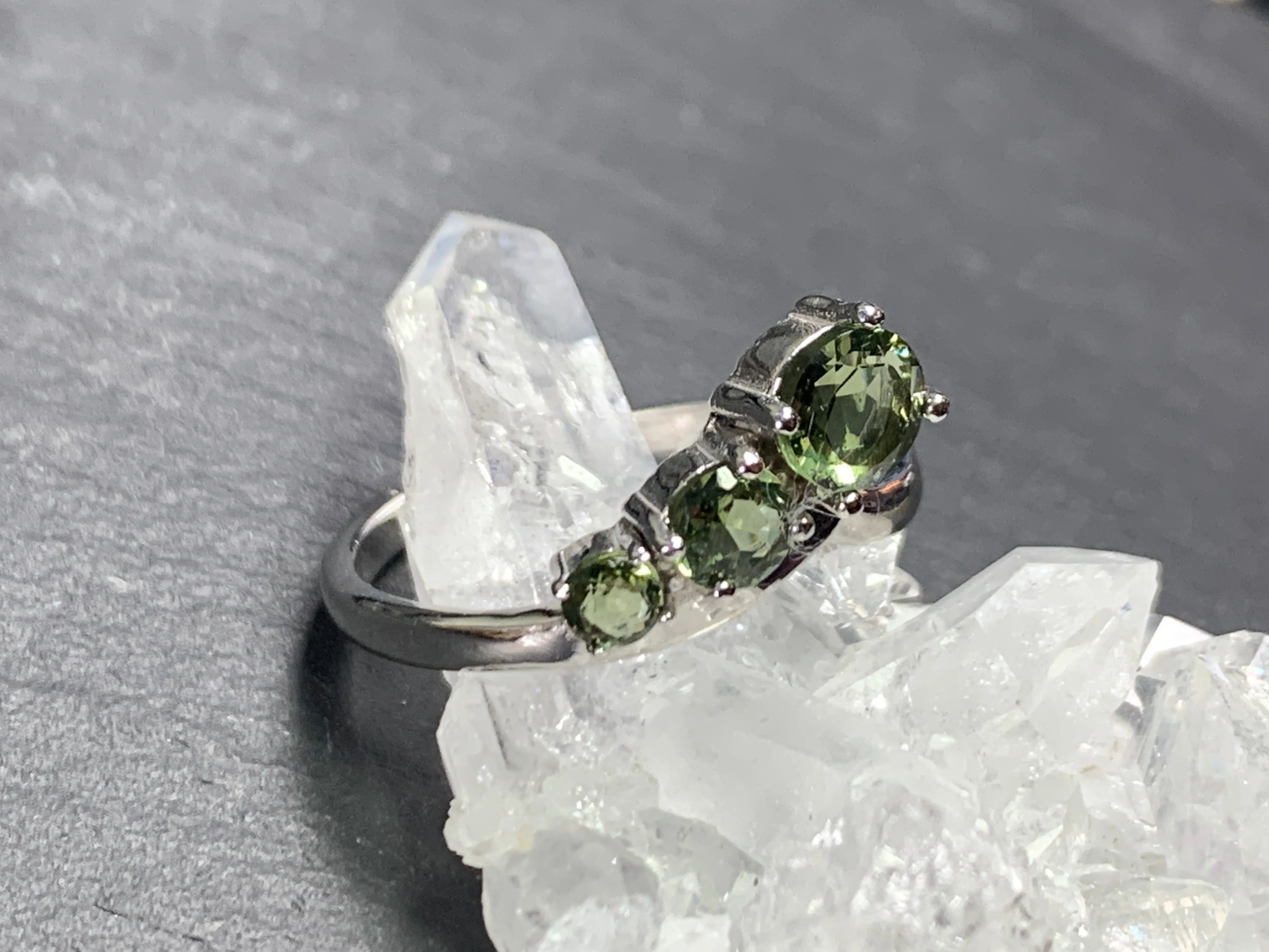 "Comet" Three Moldavites ring