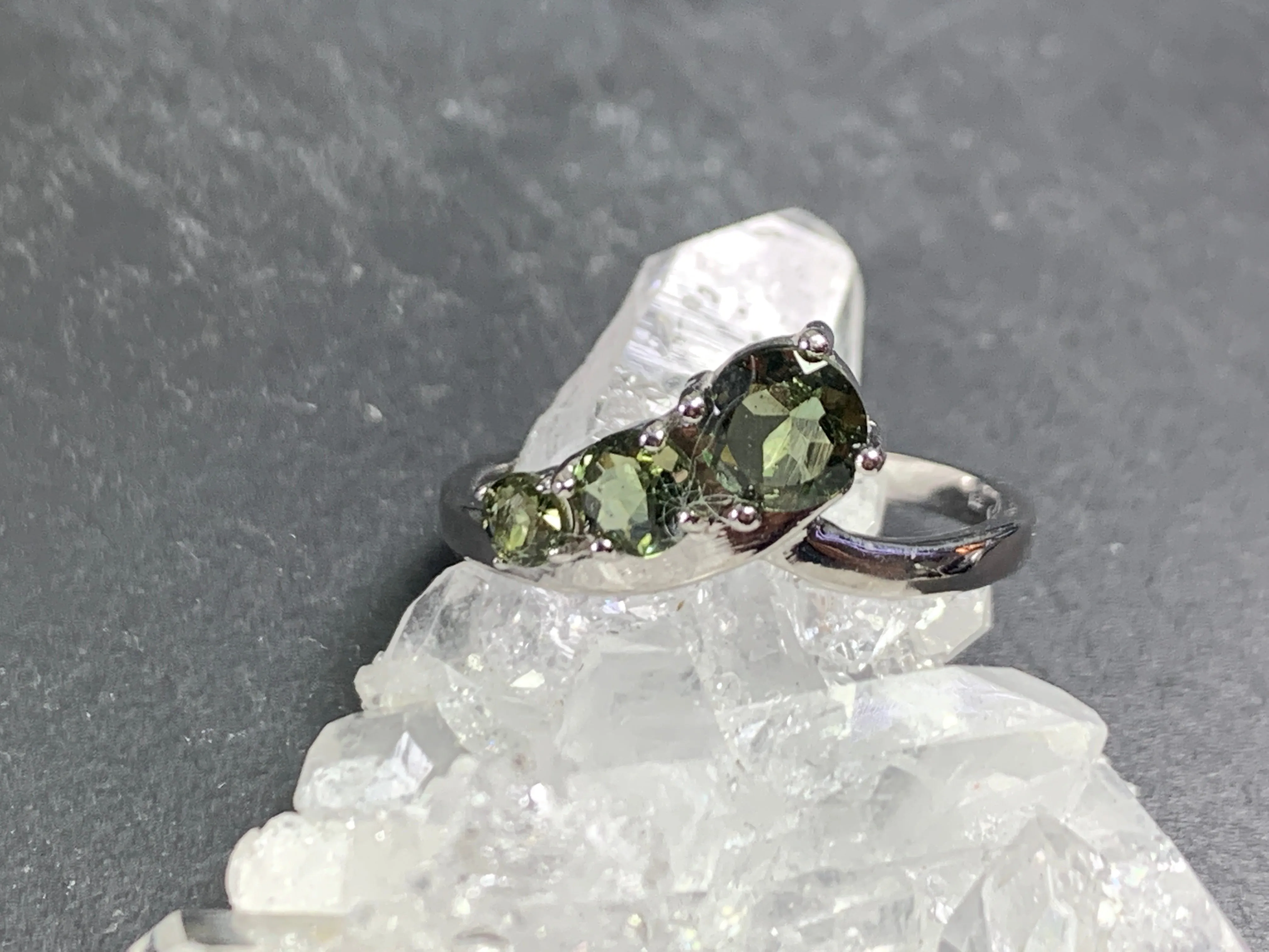 "Comet" Three Moldavites ring