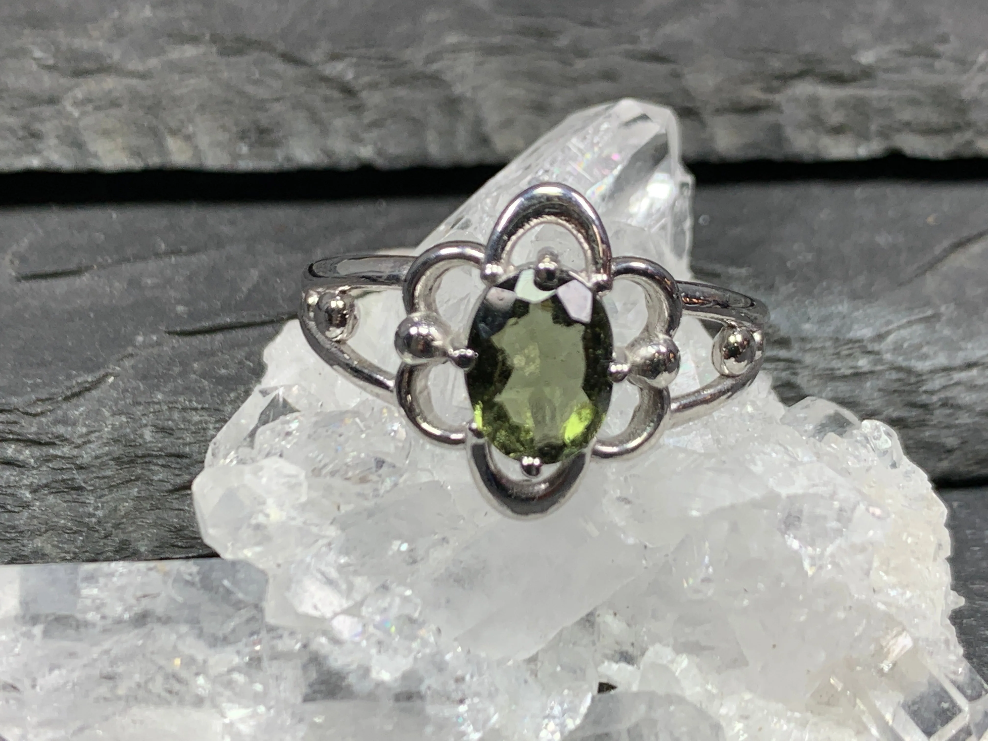 "Ginza" Ring with Oval Moldavite