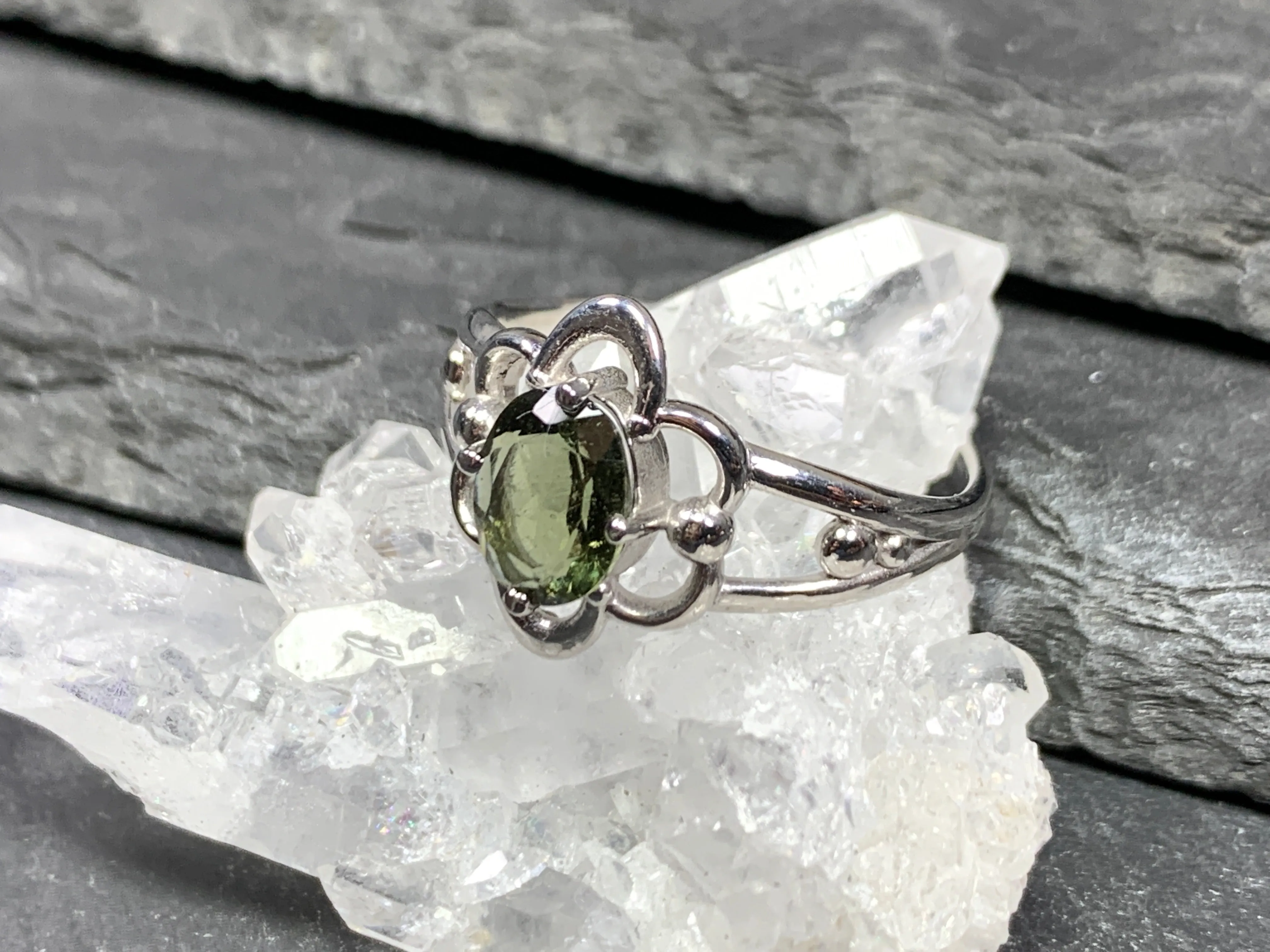 "Ginza" Ring with Oval Moldavite