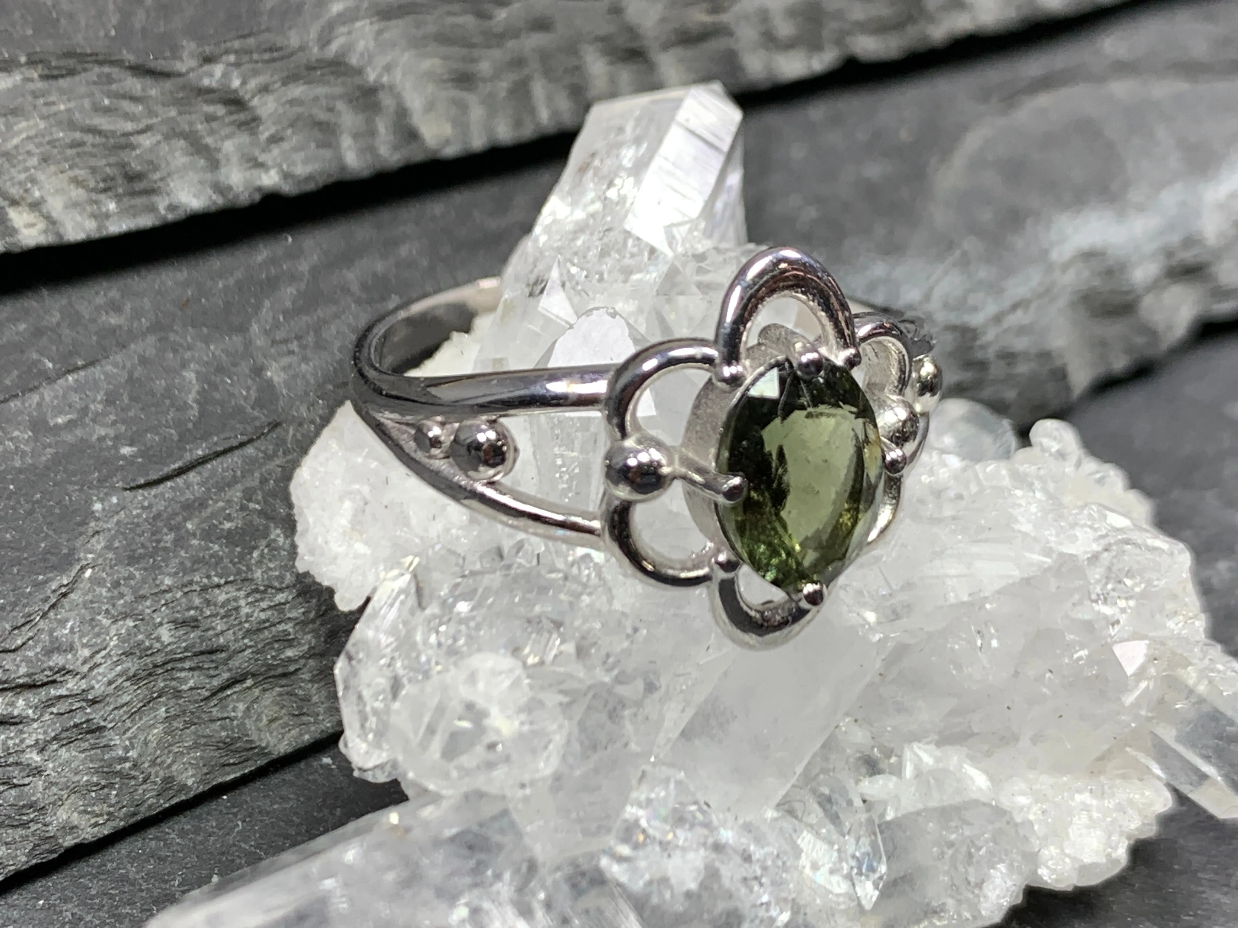 "Ginza" Ring with Oval Moldavite