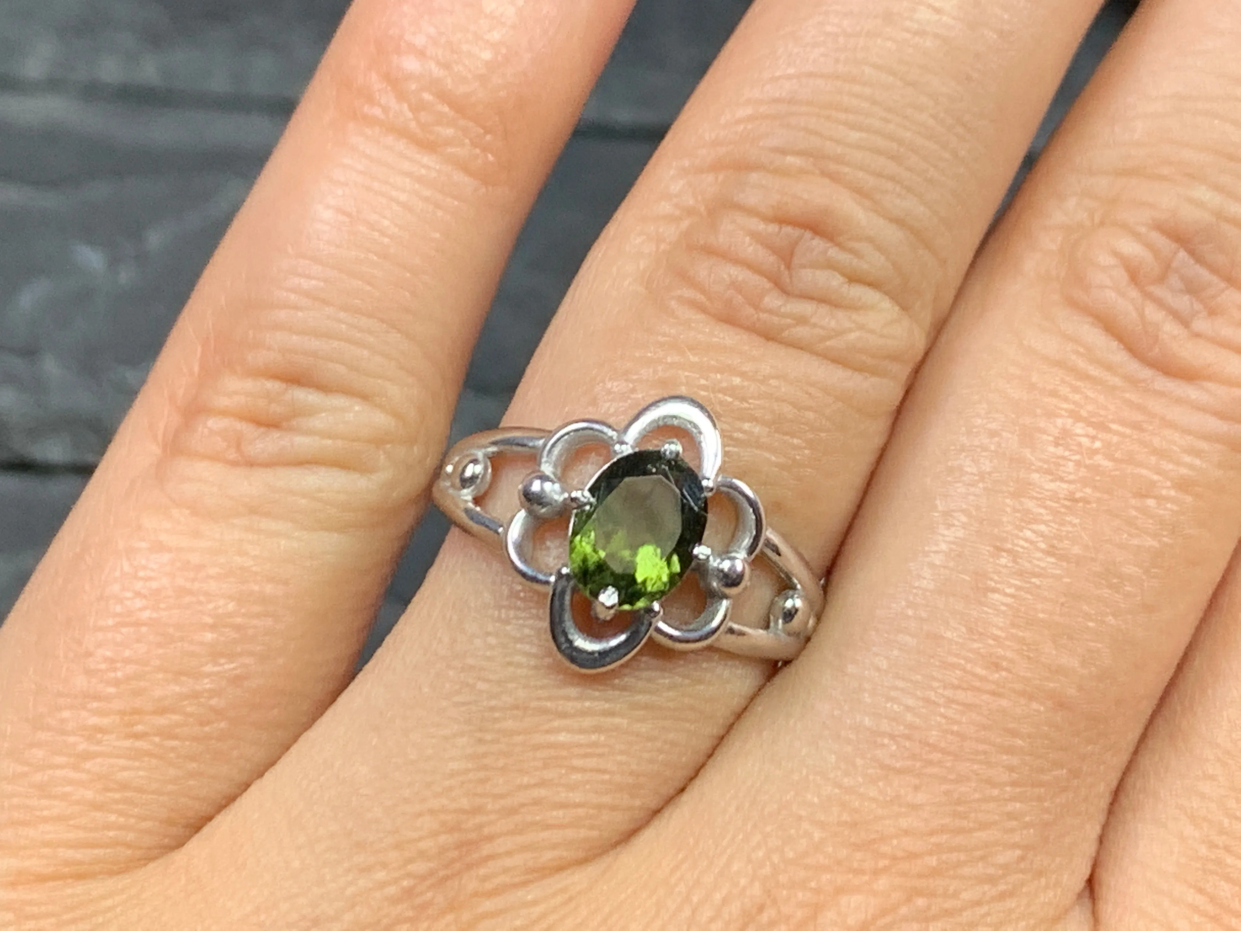 "Ginza" Ring with Oval Moldavite