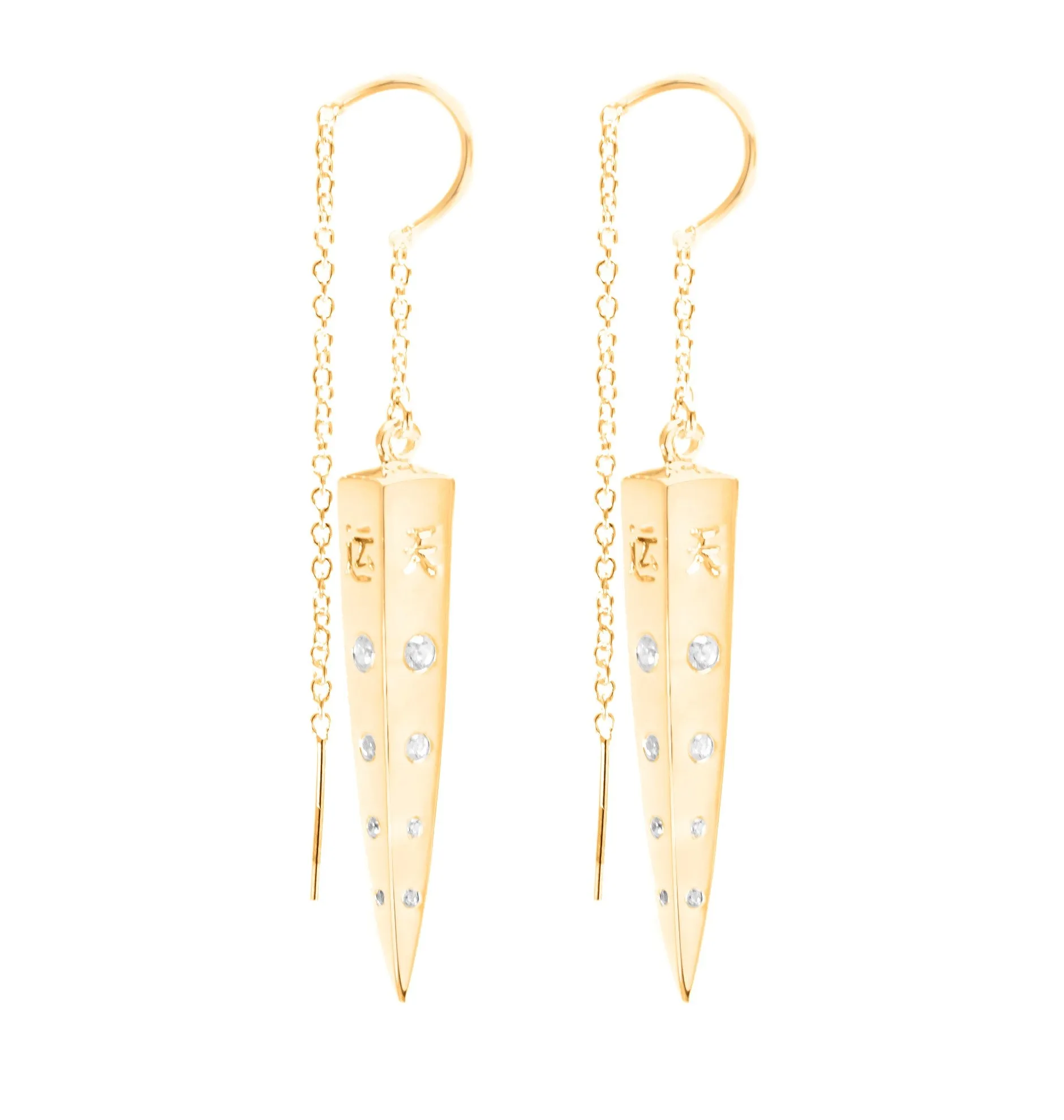 "Good Fortune Every Day" Spike Earrings with Clear Quartz, 18K Gold Vermeil