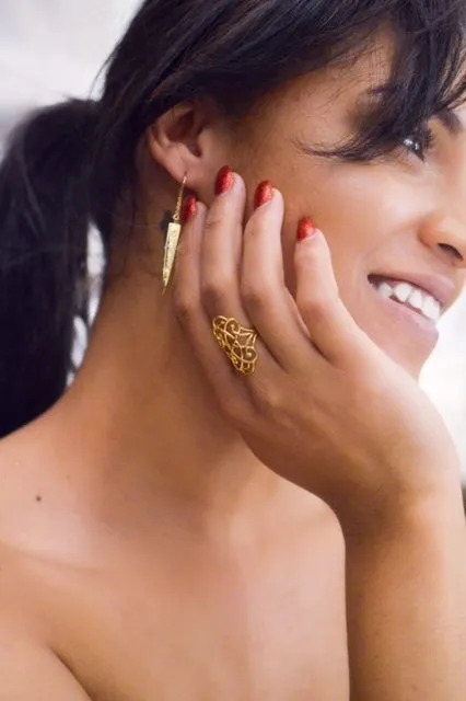 "Good Fortune Every Day" Spike Earrings with Clear Quartz, 18K Gold Vermeil