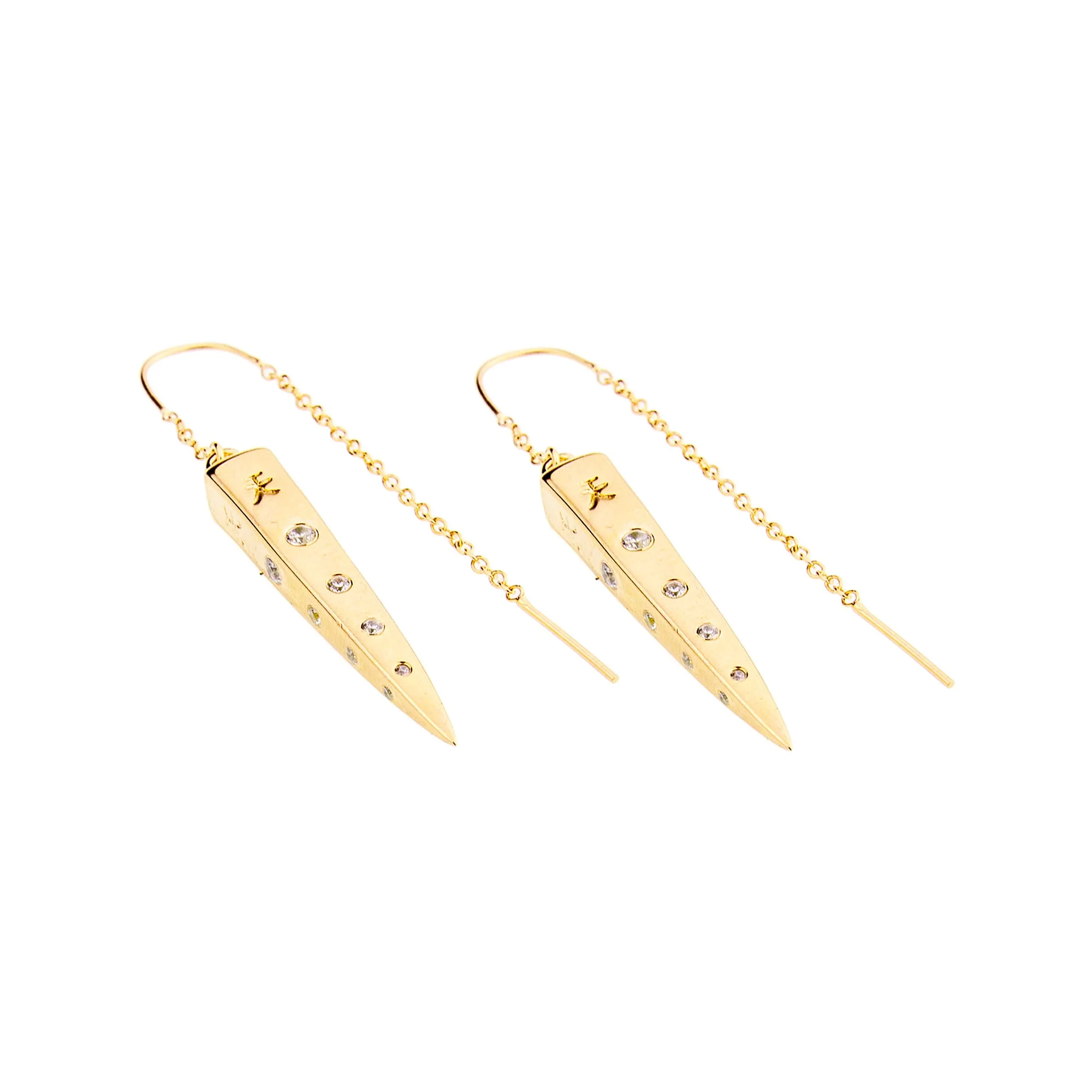 "Good Fortune Every Day" Spike Earrings with Clear Quartz, 18K Gold Vermeil
