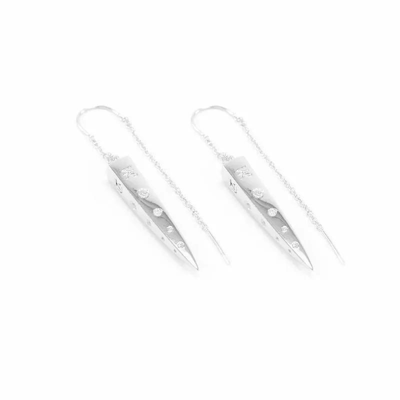 "Good Fortune Every Day" Spike Earrings with Clear Quartz, Sterling Silver, White Rhodium Finished