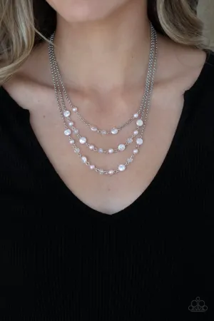 "Let The Record Glow" Silver Metal & Pink Pearl Multi Layered Necklace Set