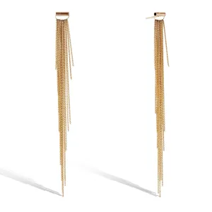 "Swimsuit" Gold Multi-Length Chain Drape Earrings - 3.5" Length