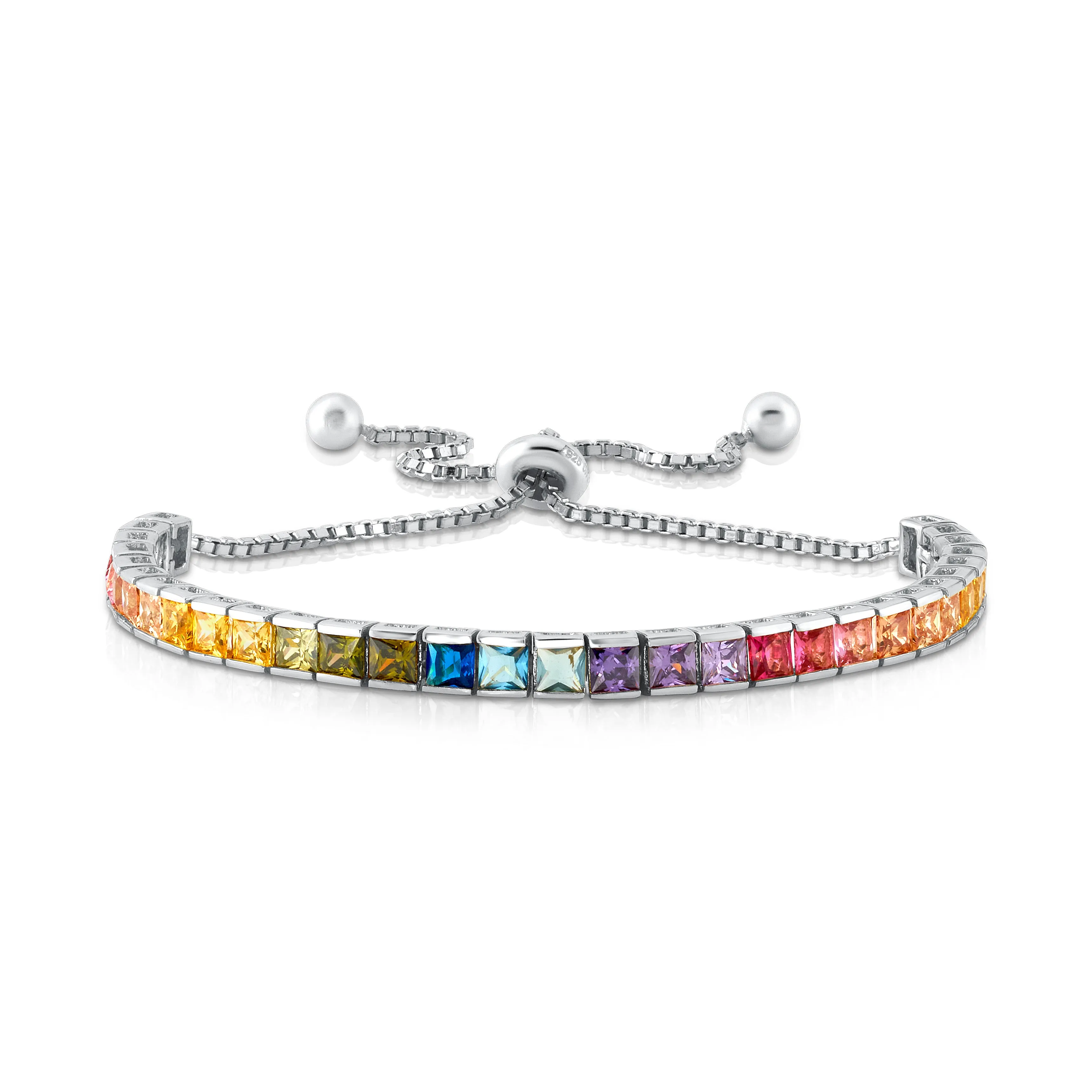 RAINBOW CHANNEL SET PULL BRACELET, SILVER