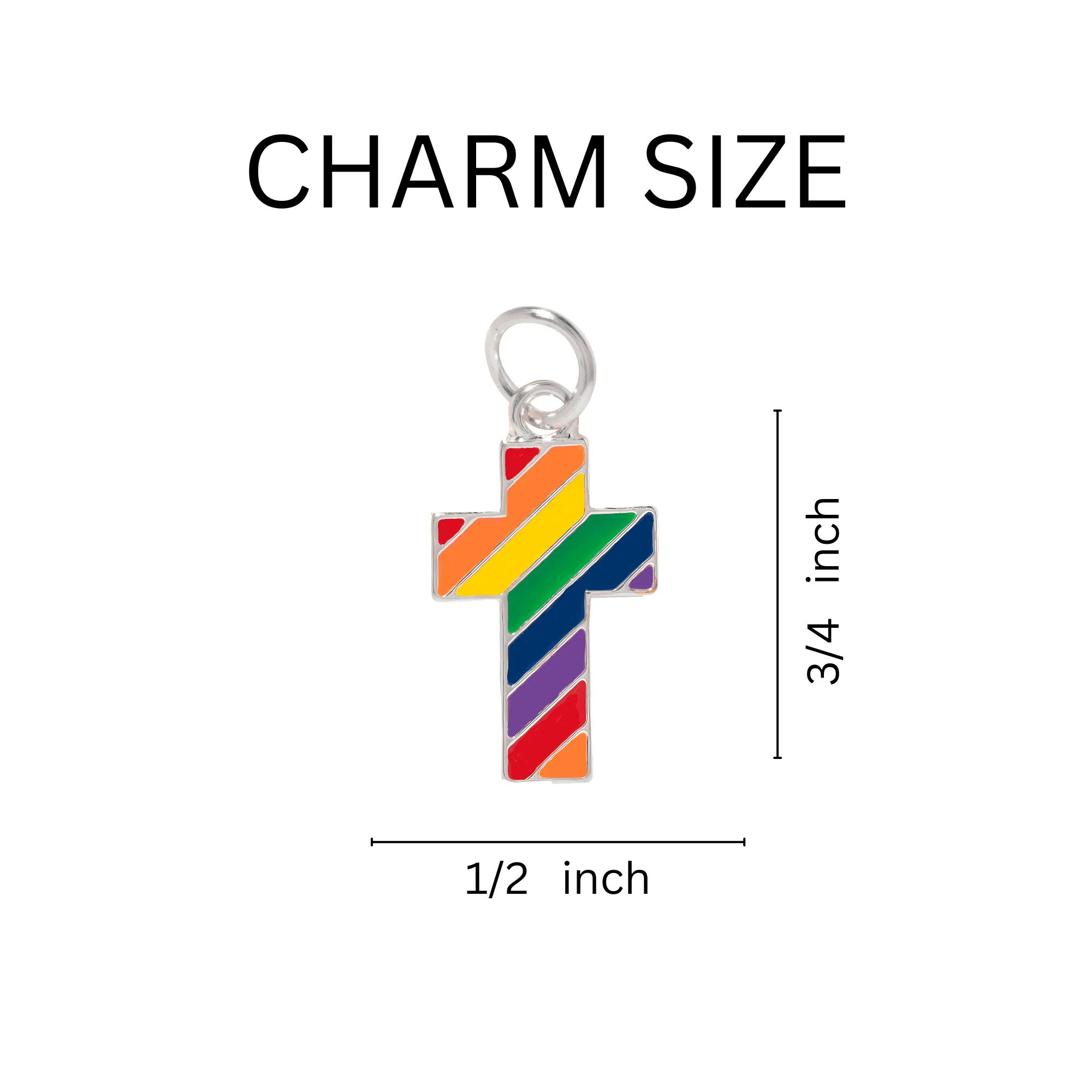 Rainbow Pride Flag Cross Charm Partial Beaded Bracelets (12 Bracelets)