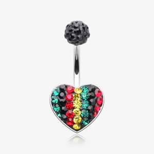 Rasta Jamaican Multi-Gem Sparkle Heart Belly Button Ring