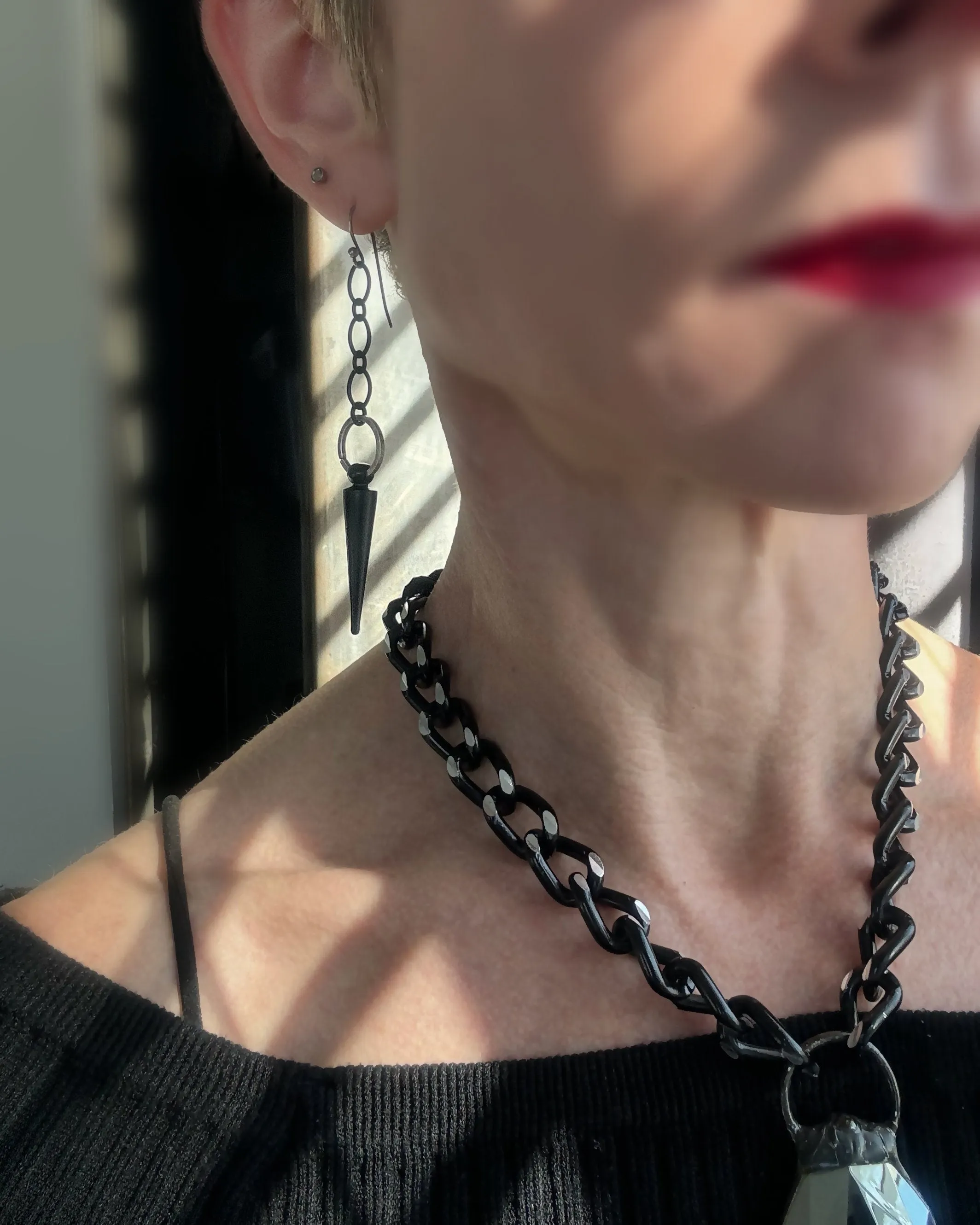 RAVE - Black Spike Earrings with Matte Black Chain