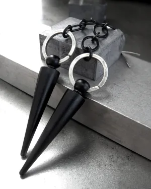 RAVE - Black Spike Earrings with Matte Black Chain
