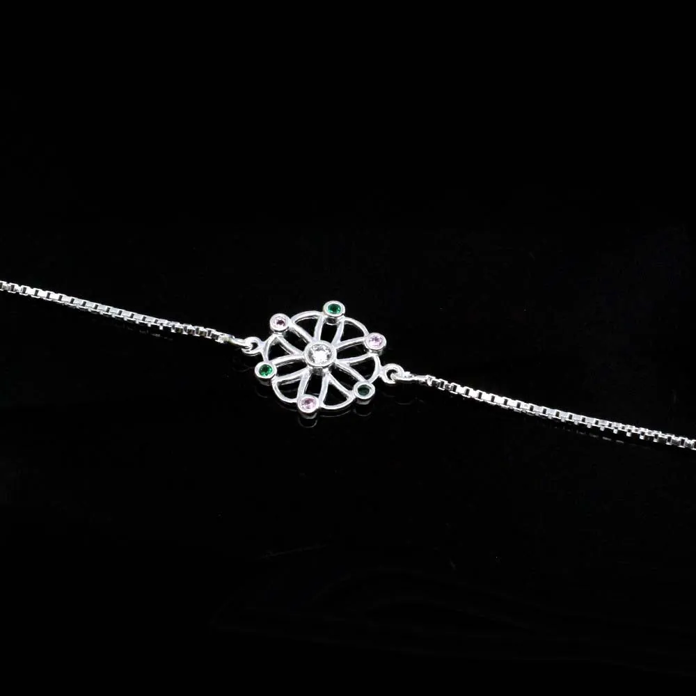 Real 925 Sterling Silver bracelet CZ Rakhi for men women 8"