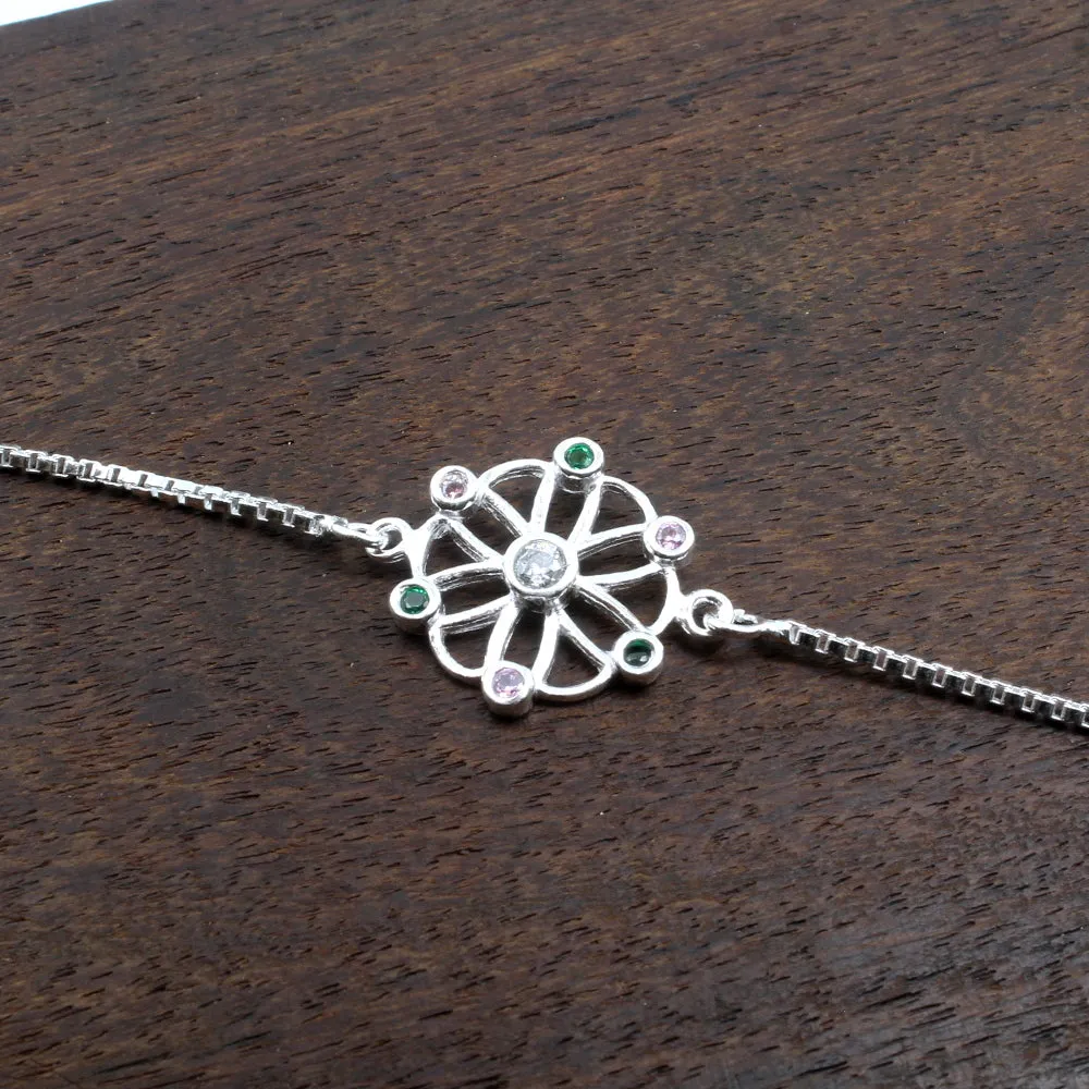 Real 925 Sterling Silver bracelet CZ Rakhi for men women 8"