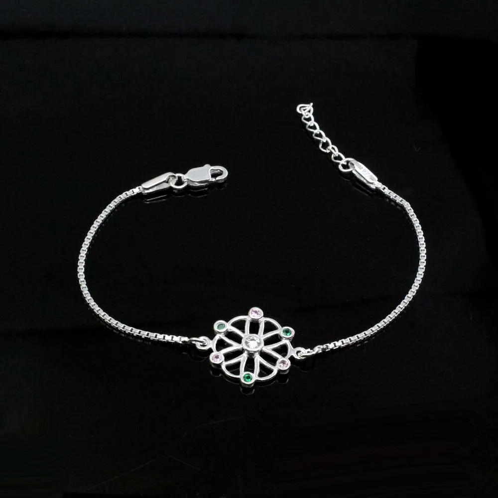 Real 925 Sterling Silver bracelet CZ Rakhi for men women 8"