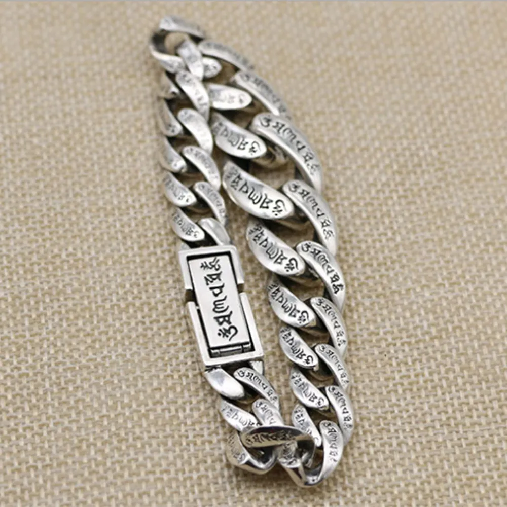 Real Solid 925 Sterling Silver Bracelet Lection Cuban Link Chain Religions Luck Jewelry 7.09" - 9.45"