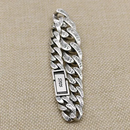 Real Solid 925 Sterling Silver Bracelet Lection Cuban Link Chain Religions Luck Jewelry 7.09" - 9.45"