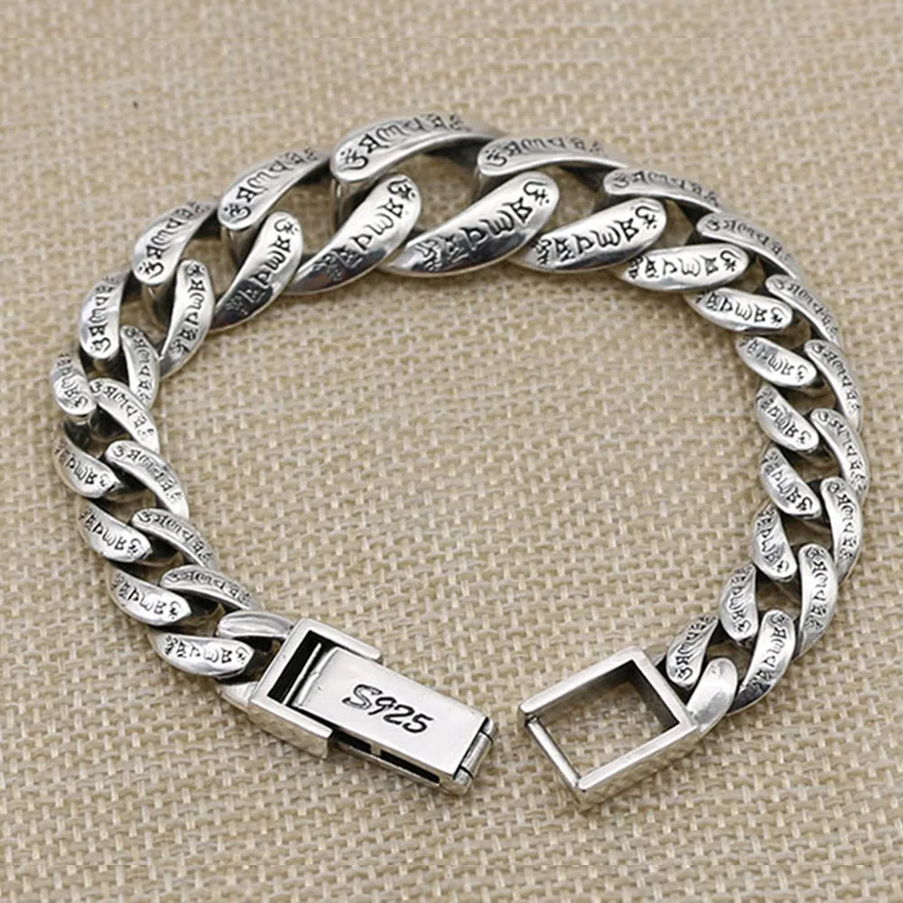 Real Solid 925 Sterling Silver Bracelet Lection Cuban Link Chain Religions Luck Jewelry 7.09" - 9.45"