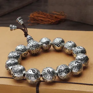 Real Solid 990 Sterling Silver Bracelets Elastic Beads Religions Jewelry 7.9"- 8.7"