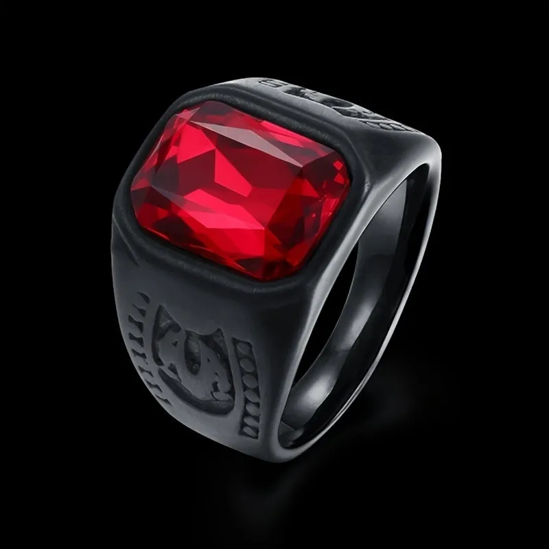 Red Stone Geometry Ring Men's Hip Hop Jewelry