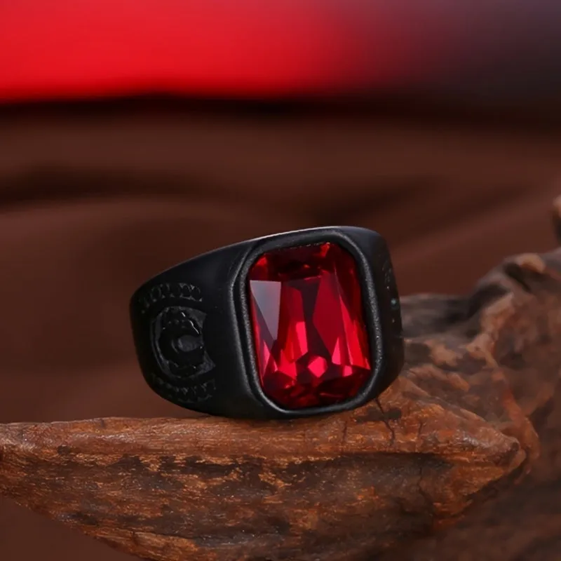 Red Stone Geometry Ring Men's Hip Hop Jewelry