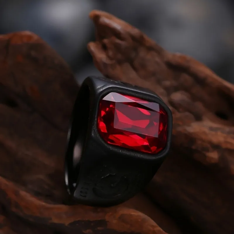 Red Stone Geometry Ring Men's Hip Hop Jewelry