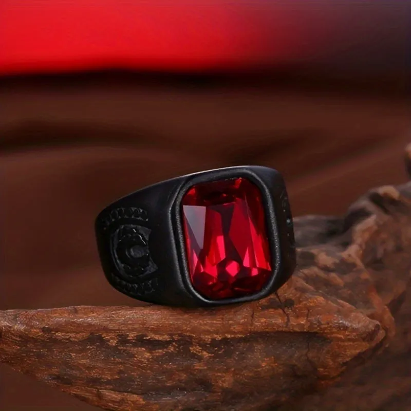 Red Stone Geometry Ring Men's Hip Hop Jewelry