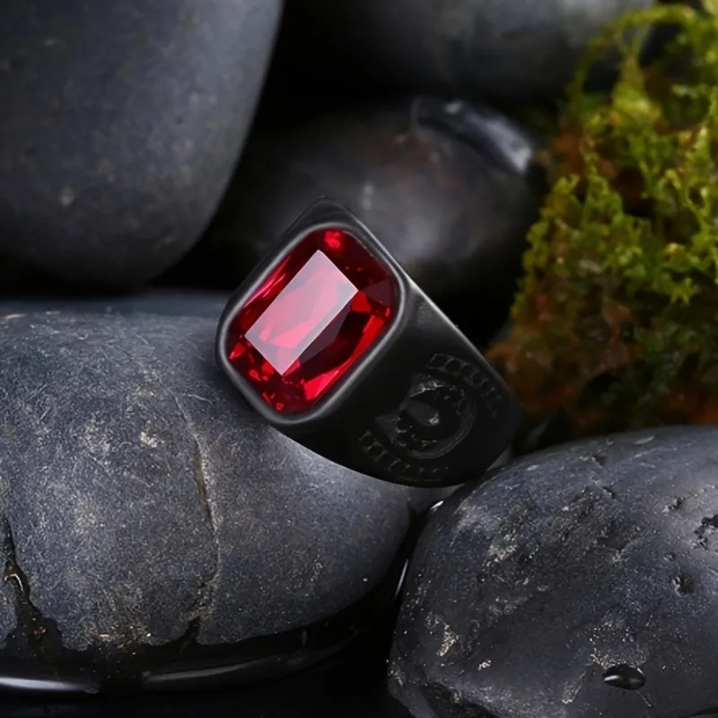 Red Stone Geometry Ring Men's Hip Hop Jewelry