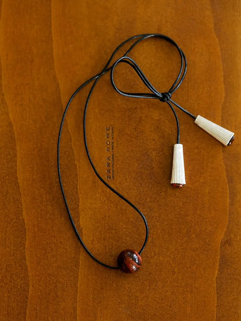 Red Tiger's Eye Pendant Necklace with Black Cord