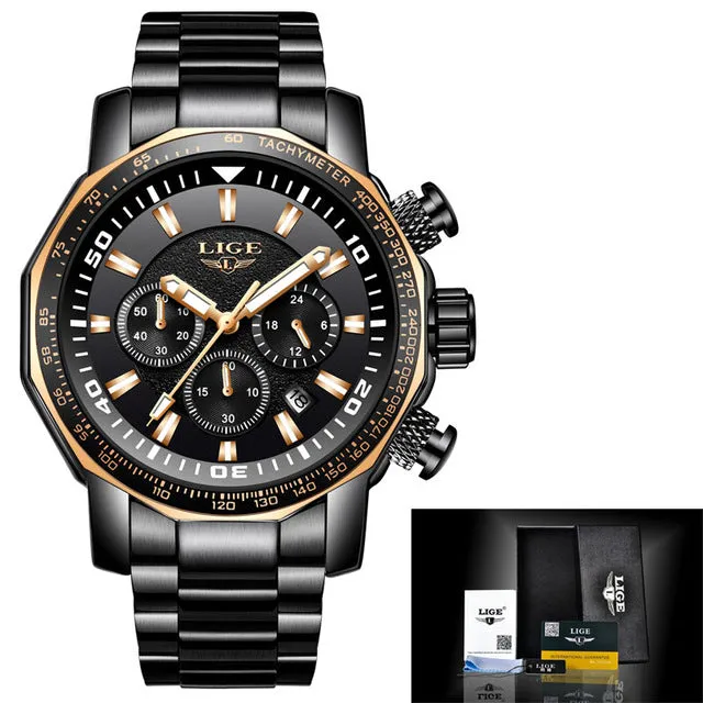 Relogio Masculino 2018 LIGE Mens Watches Top Brand Luxury Fashion Quartz Clock Men's All Steel Waterproof Sport Military Watch