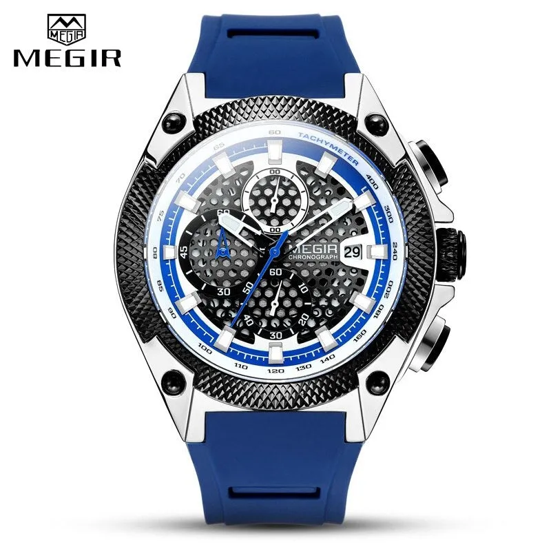 Relogio MEGIR New Sport Men Watch Famous Luxury Brand Chronograph Military Fashion Men&#39;s Silicone Quartz Clock Men Watches