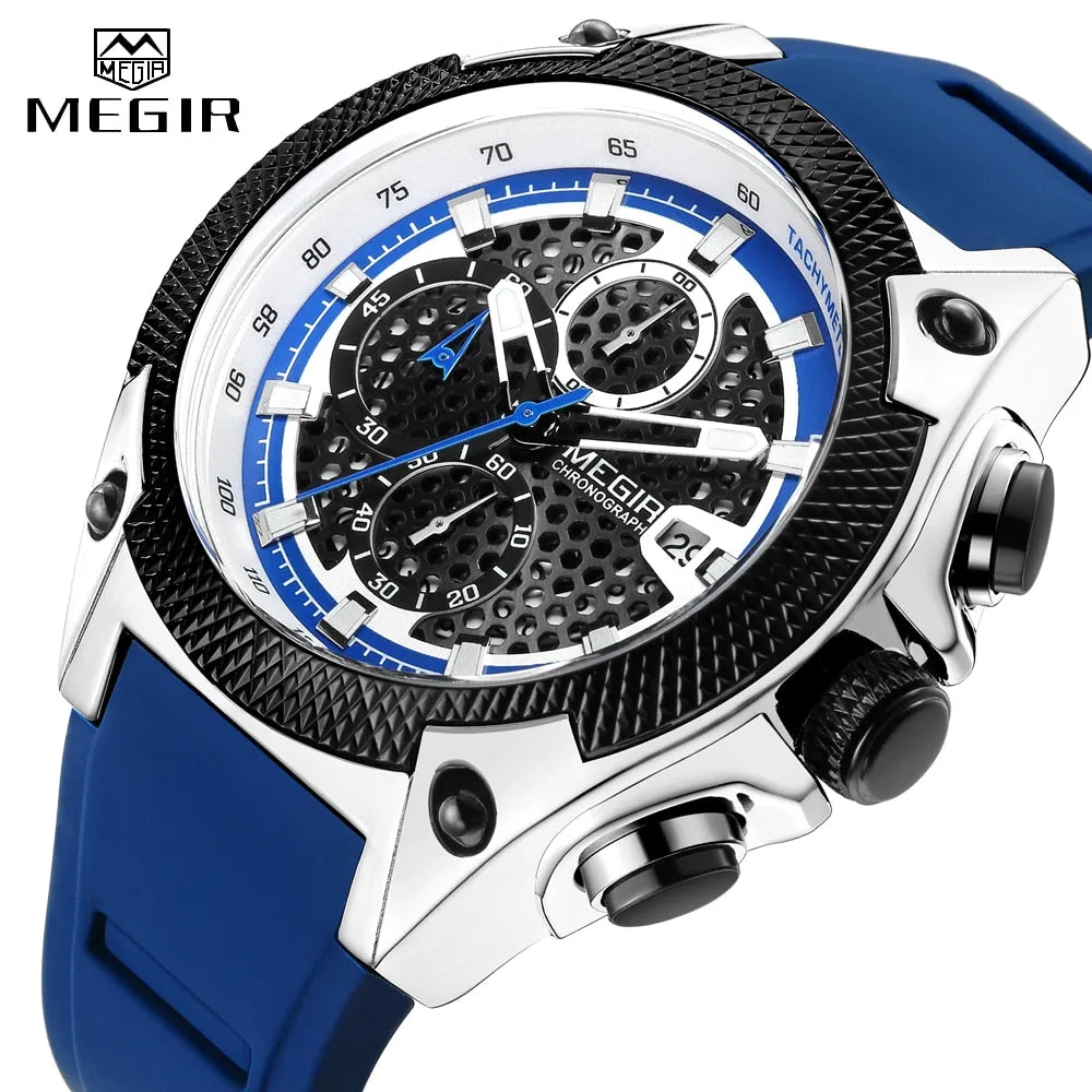 Relogio MEGIR New Sport Men Watch Famous Luxury Brand Chronograph Military Fashion Men&#39;s Silicone Quartz Clock Men Watches