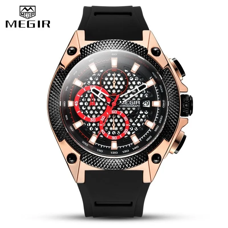 Relogio MEGIR New Sport Men Watch Famous Luxury Brand Chronograph Military Fashion Men&#39;s Silicone Quartz Clock Men Watches