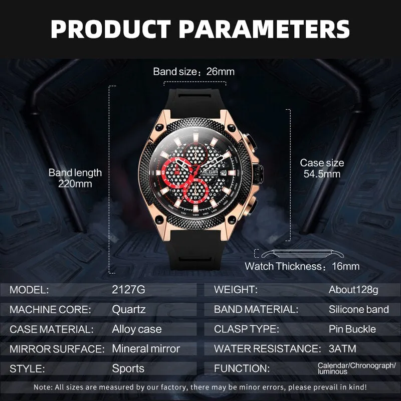 Relogio MEGIR New Sport Men Watch Famous Luxury Brand Chronograph Military Fashion Men&#39;s Silicone Quartz Clock Men Watches