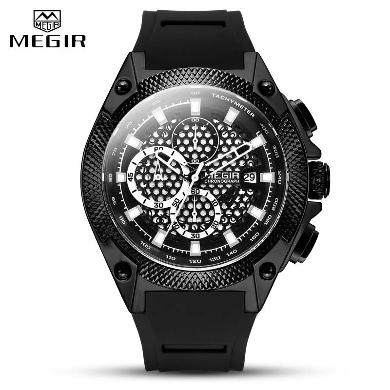Relogio MEGIR New Sport Men Watch Famous Luxury Brand Chronograph Military Fashion Men&#39;s Silicone Quartz Clock Men Watches