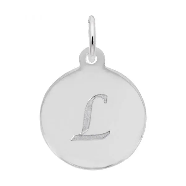Rembrandt Charms Sterling Silver Rhodium or Gold Plated Initial L Disc Charm Pendant White